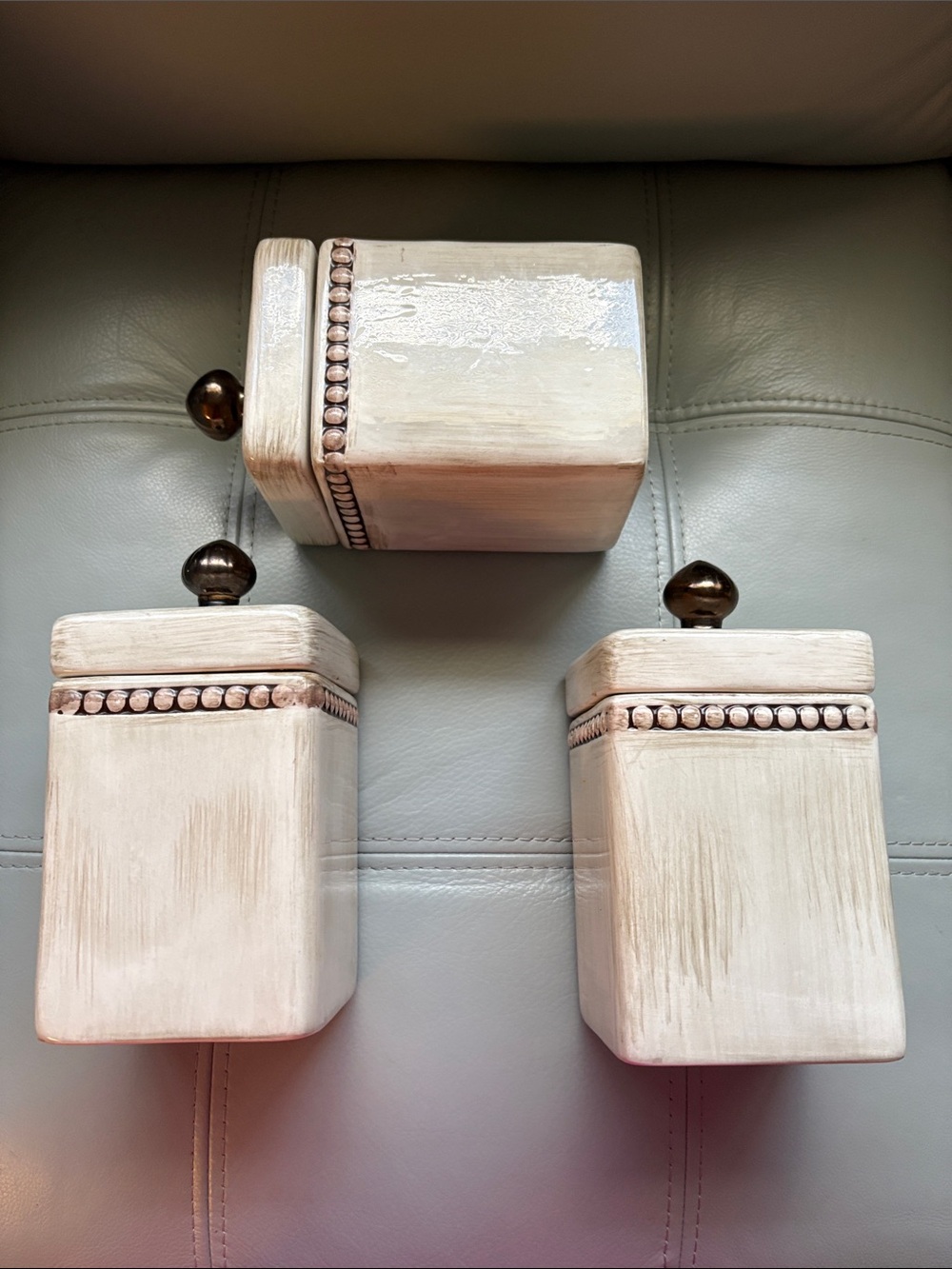 Cream Ceramic Canister Set with Bronze Knobs - 3-Piece Kitchen Storage